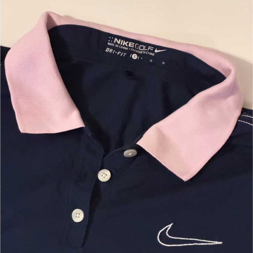 Nike Golf Polo in Dark Blue with Light Pink Collar